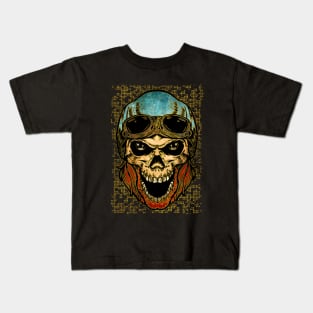 Gold and grunge decorated biker skull Kids T-Shirt